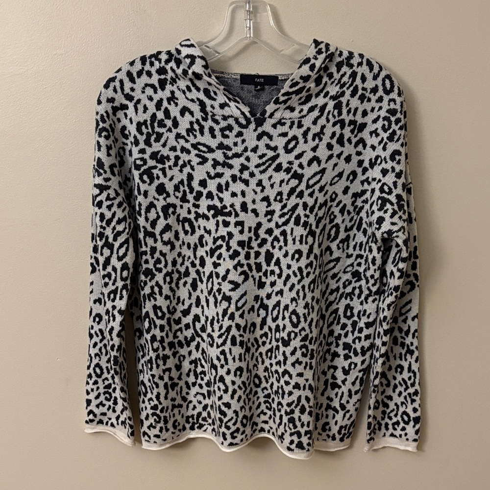 Fate Black and White Leopard Print Knit Sweater